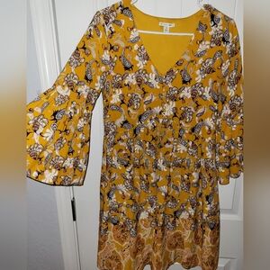 Cato Est 1946 Boho Yellow Paisley Print Dress With Statement Sleeves XS